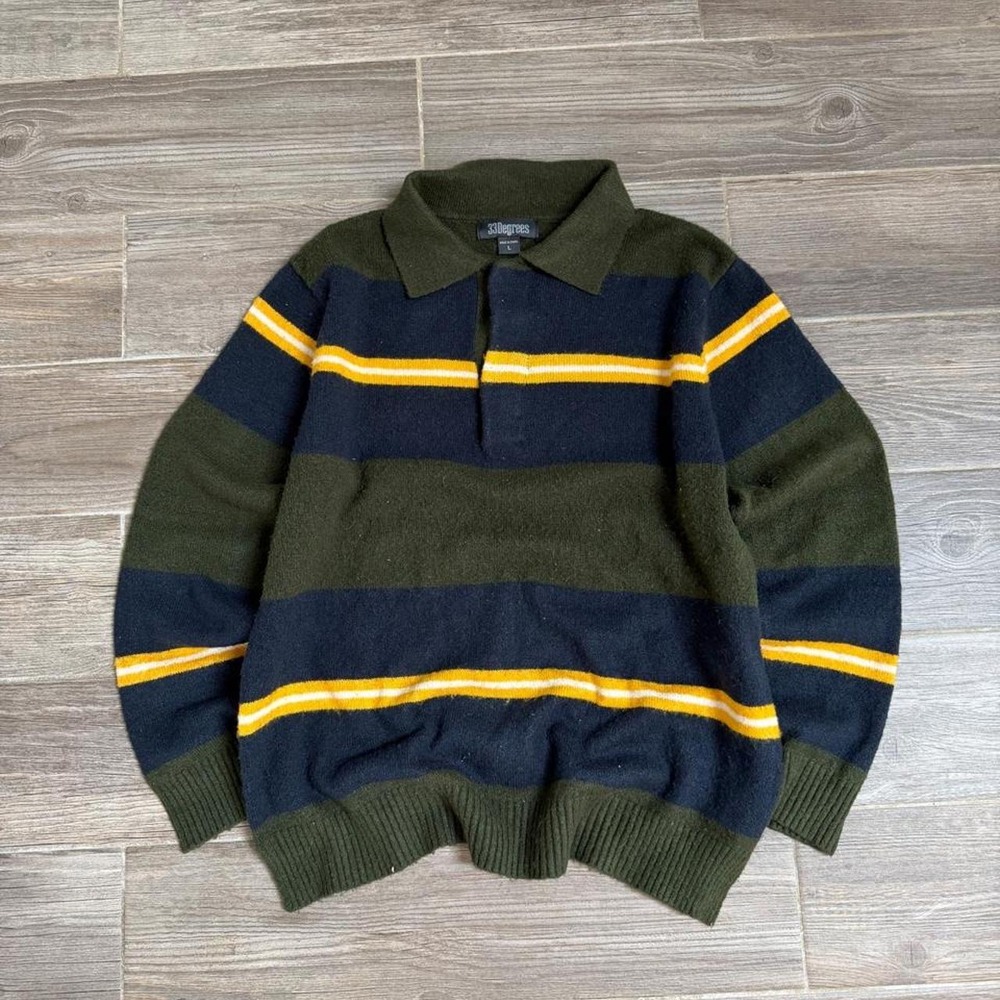 Vintage Y2K striped rugby polo acrylic sweater size L